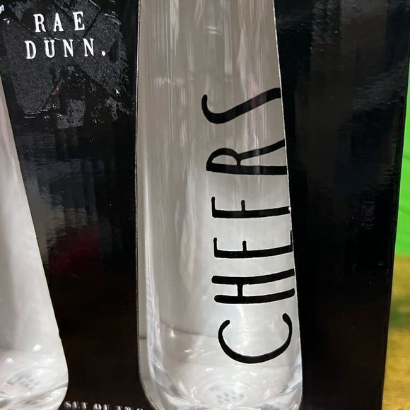 NWT Rae Dunn Salute & Cheers Champagne Stemless Flutes Set of Two 10 Fl Oz - Picture 3 of 6